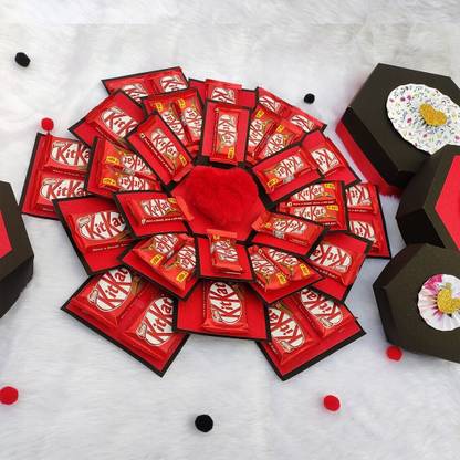 Chandrans Creation Four Layer kitkat Chocolate Explosion Box Red Black Paper Gift Box
