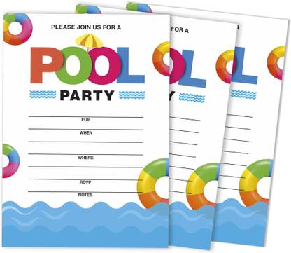 Inkdotpot Pack 30 Pool Party Invitations, Birthday Party Invites with Envelopes Kids/Adult Invitation Card
