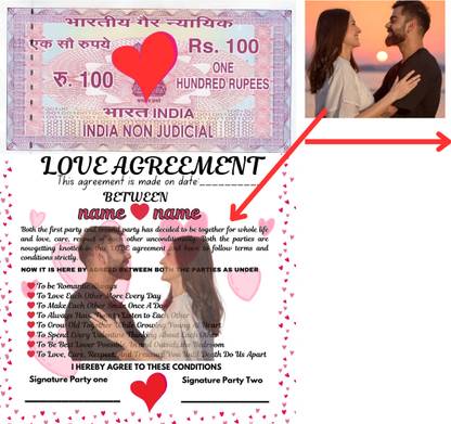 Toplen Love Agreement Stamp Paper - Unique Romantic Gift for Couple Greeting Card