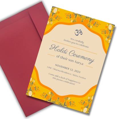 AanyaCentric 5.8x8.3inches Haldi Ceremony A5 Size Self Fill-in Invite with Premium Envelope Invitation Card