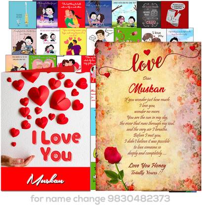 Midas Craft Unique Romantic Gift Combo with name Muskan Love gift for people in Love 01. Greeting Card