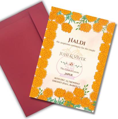 AanyaCentric 5.8x8.3inches Haldi Ceremony A5 Size Self Fill-in Invite with Premium Envelope Invitation Card