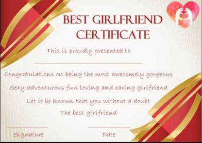 VIKASXPRESS. Best Girlfriend certificate Award Greeting Card