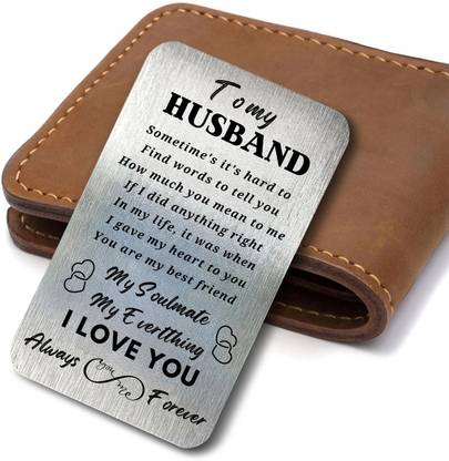 theprinthub To my Husband, Wallet Insert Engraved Metal Card, Unique Surprise Love gift Greeting Card