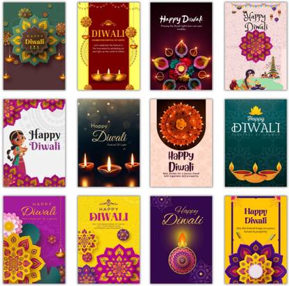 AanyaCentric 2.9x4.1inches Diwali Deepawali Mini Small Printed Gift Folded Blank Inside Greeting Card