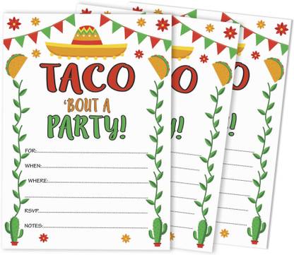 Inkdotpot Pack 30 Taco Bout Party Fiesta Party Invitations, Fill in Blank with Envelopes Invitation Card