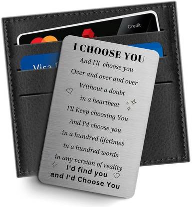 theprinthub I Choose You, Love note, Wallet Insert Engraved Metal Card, Unique Surprise gift Greeting Card