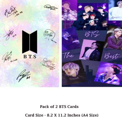Stylotrendz Pack of 2 A4 Size BTS Signature Card and BTS Army BTS Members Glossy BTS11 Greeting Card