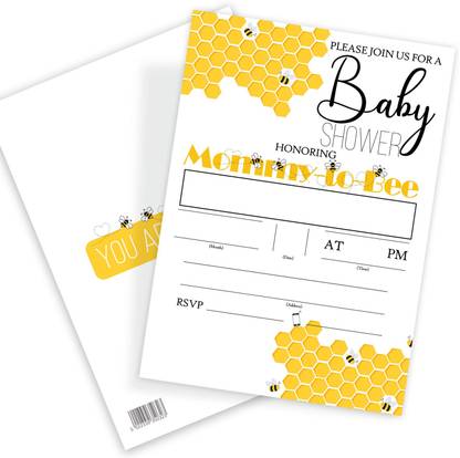 Creatie Set of 5 Mommy-to-Bee Honeycomb Bee Themed Baby Shower Invitation Card