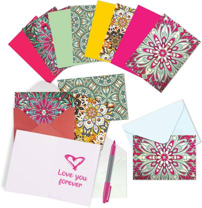 CLICKEDIN Beautiful Design Note card With Envelop High Quality Card Pack Of 12 Card 4Color Greeting Card