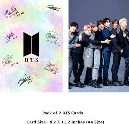 Stylotrendz Pack of 2 A4 Size BTS Signature Card and BTS Army BTS Members Glossy BTS3 Greeting Card