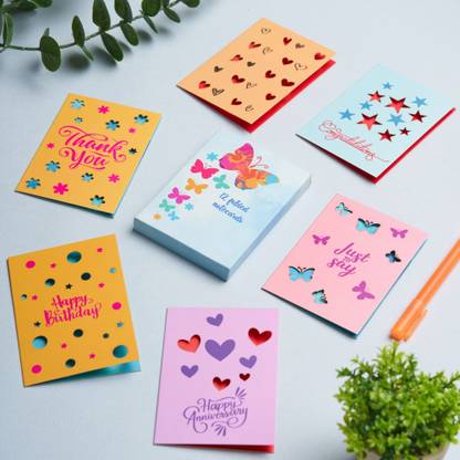 Doodle Set of 12 Laser Cut Notecard contains 6 unique cards with two copies of each Greeting Card