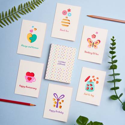 Doodle Set of 12 Laser Cut Notecard contains 6 unique cards with two copies of each Greeting Card