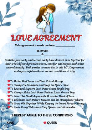 Toplen Love Contract Agreement Card Greeting Card LOVE contract Greeting Card