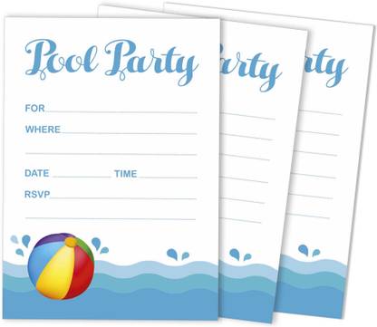 Inkdotpot Pack Of 30 Pool Party Invitations, Kids Birthday Party Invites with Envelopes Invitation Card