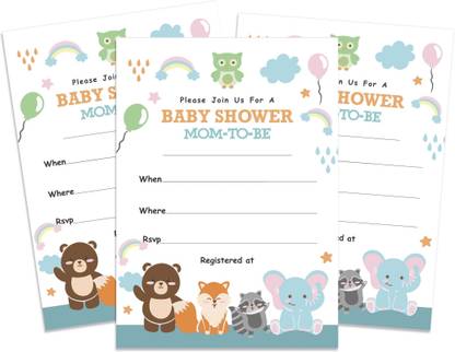 Inkdotpot 30 Animals Baby Shower Invitation Cards-Gender Neutral-Fill in The Blank Invites Invitation Card