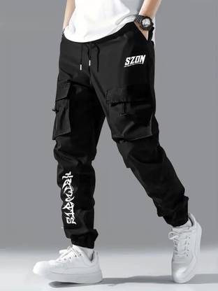 Jump Cuts Printed Men Black, White Track Pants