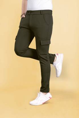 COMBRAIDED Self Design Men Green Track Pants