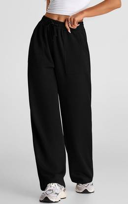 Q-Rious Solid Women Black Track Pants