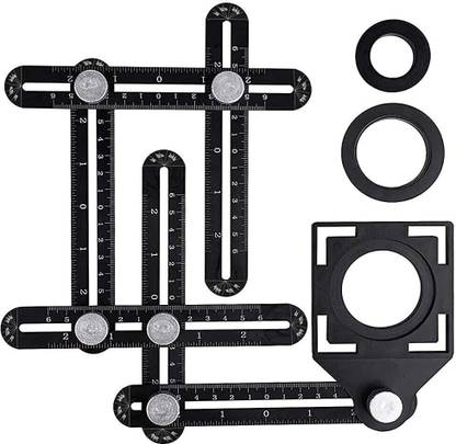HASTHIP Multi Function Six Fold Angle Ruler,Universal Angler Ruler Metal Drill Guide Locator Tile Opening Hole Angle Template Tool Angle Copier for Builders, Craftsmen, Carpenters Marking Gauge