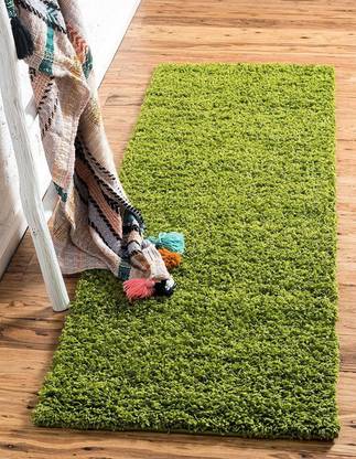 Shag Weaving Green Polyester Area Rug