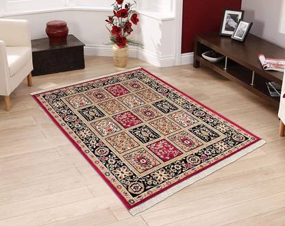 RUGS EXPERTS Red, Black Silk Carpet