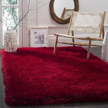 Shag Weaving Maroon Polyester Carpet