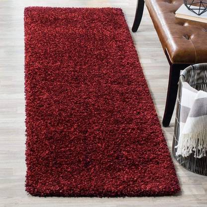 Shag Weaving Red Polyester Area Rug