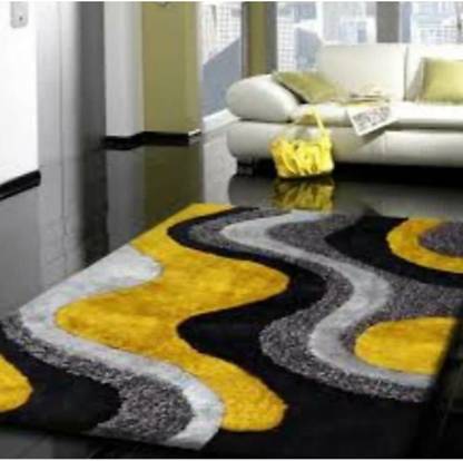 RM Handloom Yellow, Black Polyester Carpet