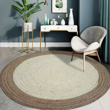 MRIC White, Beige Jute Carpet