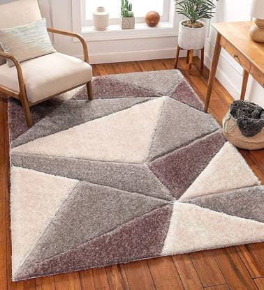 SR Handloom Brown, Grey Polyester Carpet