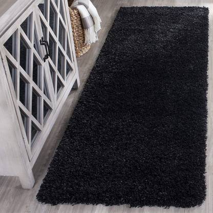 Shag Weaving Black Polyester Area Rug