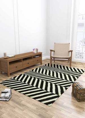 rahbar Black, White Wool Carpet