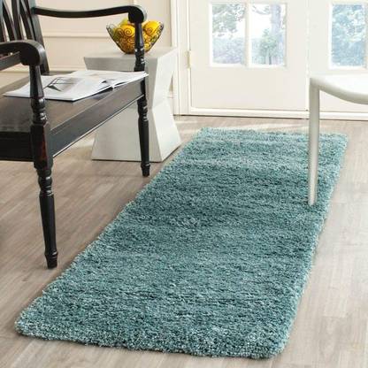 Shag Weaving Light Blue Polyester Area Rug