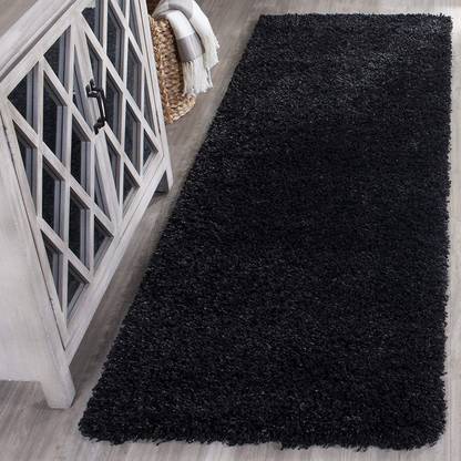 Shag Weaving Black Polyester Area Rug