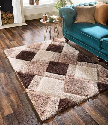 RM Handloom Beige, Brown Polyester Carpet