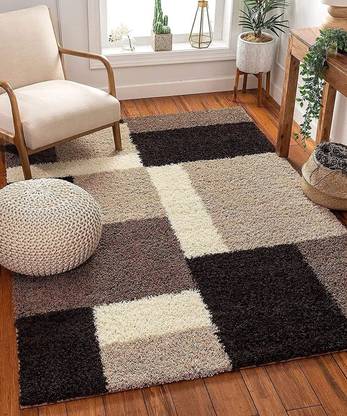 SR Handloom Brown, Beige Polyester Carpet