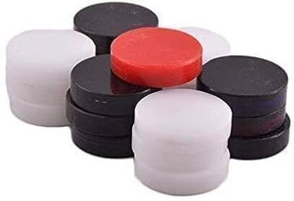 AOKO Acrylic Plastic Carrom Coins, Set of 24. 11 White 11 Black 2 Red Carrom Pawns