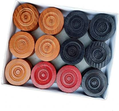 CRAFTFLYY Carrom Coins Wood Set of 24 Coins with 1 Premium Assorted Striker Carrom Pawns