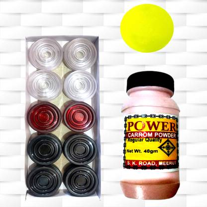 Factoryvala Crystal carrom coins set with striker and powder Carrom Pawns