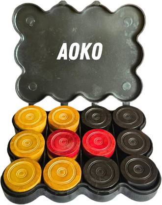 AOKO Carrom Board Coins SetOf 24with Floral Printed Striker with Premium Storage Box Carrom Pawns