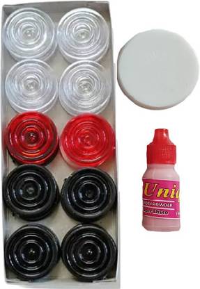 Kumud 24 Pcs Carrom Coins set, Carrom Pawan, Striker, Powder Crystal coin Carrom Pawns