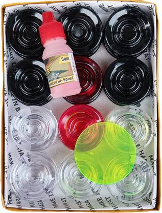 RPS sports 24 Transparent Carrom Coins, Carrom Pawan, Carrom Striker, Carrom powder Carrom Pawns