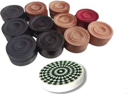 PERICO WOODEN CARROM COIN (10 BROWN, 10 BLACK, 2 RED) WITH STRIKER Carrom Pawns