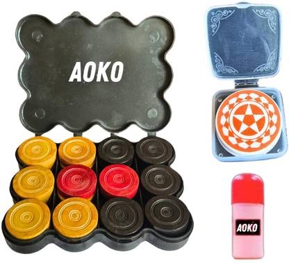 AOKO Carrom Board Coins Set of24 Includes Floral Printed Striker and Disco Powder Carrom Pawns