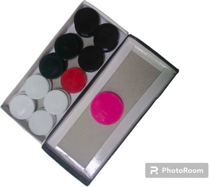 PERICO Acrylic Carrom Coins (10 black 9 white 1 red) with pink striker Carrom Pawns
