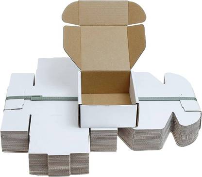 Agwan Self-Locking Box Craft Paper Corrugated White Cardboard Boxes – 4x4x1.5 Flat Design for Small Item Shipping Packaging Box
