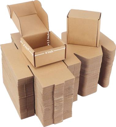 Prockage Self-Locking Box Craft Paper 3Ply Corrugated Packing Box 4X4X1.5 Inches Brown Packaging Box