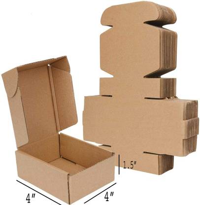 MALANI STORES Self-Locking Box Craft Paper Size :-3Ply Corrugated packing box 4X4X1.5 INCH Packaging Box