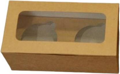 KHAANA PACKAGING Cake Box Craft Paper Kraft Bakery Boxes With Windows & Inserts To Fit 2 Cupcakes Muffins Or Pastries Packaging Box